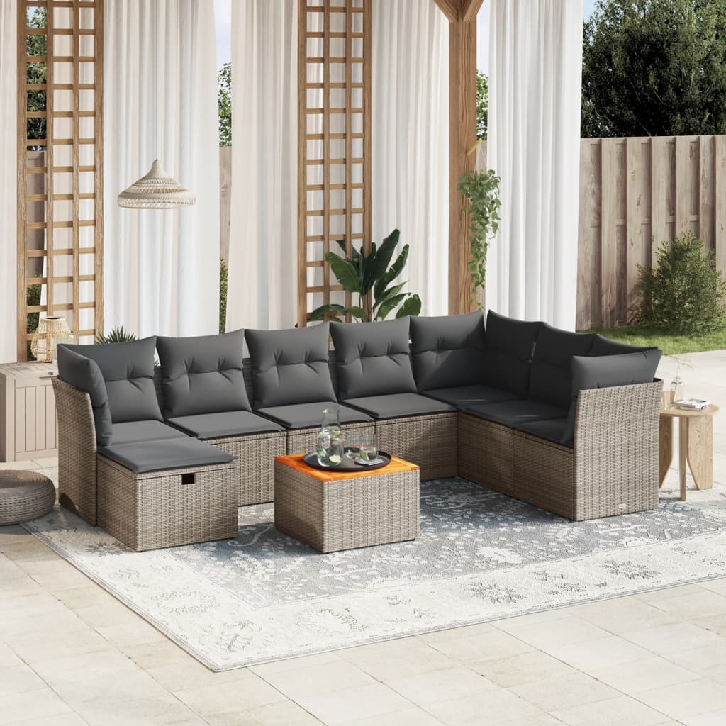 9-delige Loungeset met kussens poly rattan grijs is nu te koop bij PeponiXL, paradijselijk wonen!