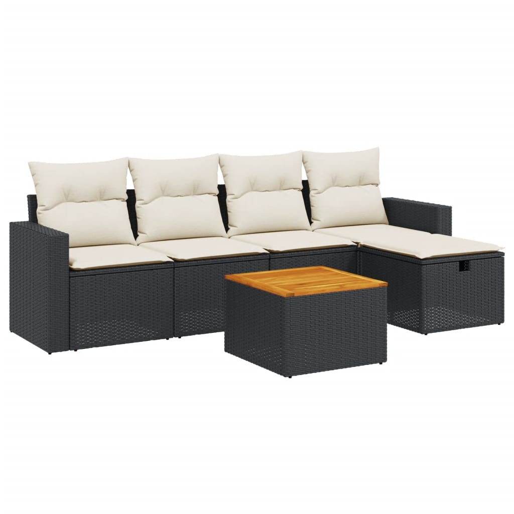 6-delige Loungeset met kussens poly rattan zwart is nu te koop bij PeponiXL, paradijselijk wonen!