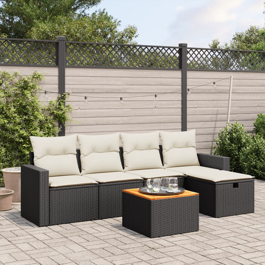 6-delige Loungeset met kussens poly rattan zwart is nu te koop bij PeponiXL, paradijselijk wonen!
