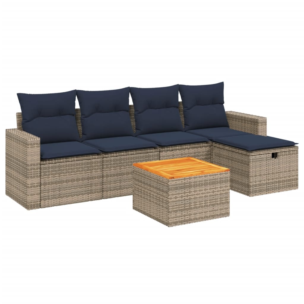 6-delige tuinbankset met kussens, grijs polyrotan is nu te koop bij PeponiXL, paradijselijk wonen!