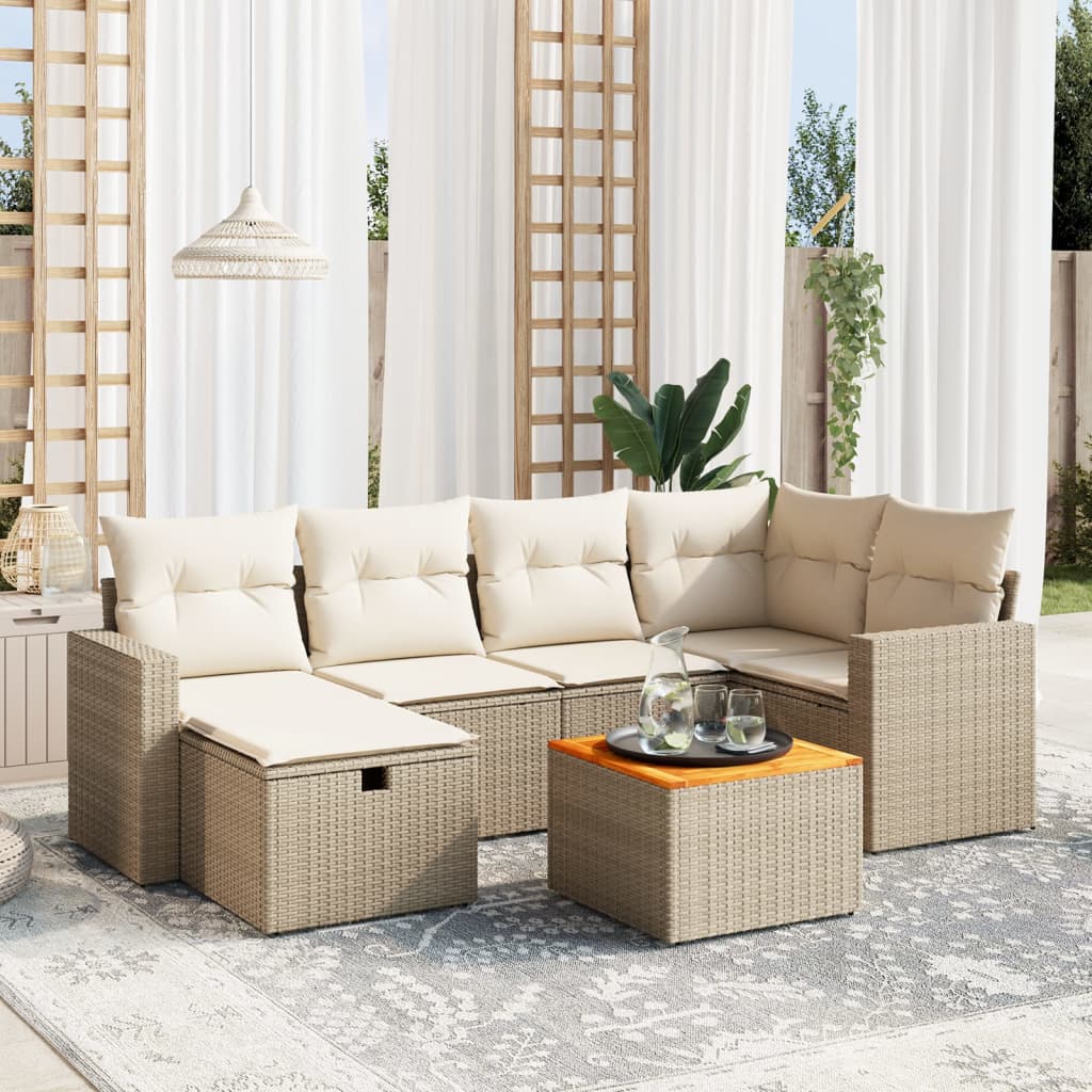 7-delige Loungeset met kussens poly rattan beige is nu te koop bij PeponiXL, paradijselijk wonen!