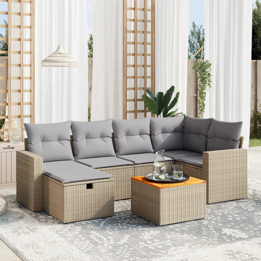 7-delige Loungeset met kussens poly rattan gemengd beige is nu te koop bij PeponiXL, paradijselijk wonen!