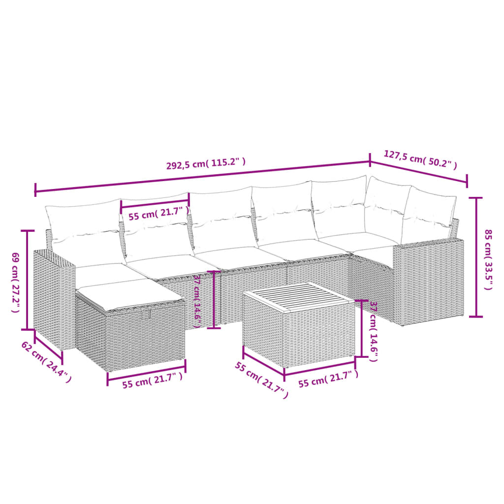 8-delige Loungeset met kussens poly rattan beige is nu te koop bij PeponiXL, paradijselijk wonen!