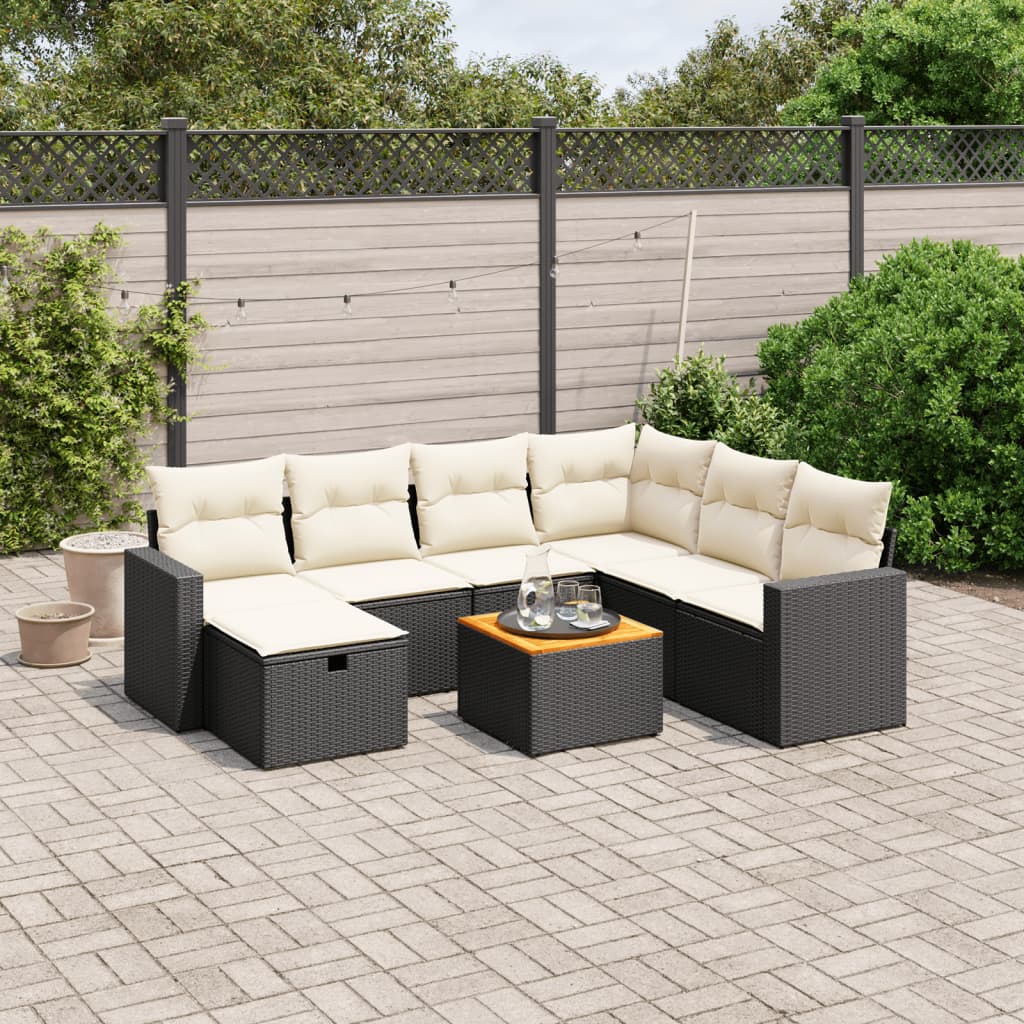 8-delige Loungeset met kussens poly rattan zwart is nu te koop bij PeponiXL, paradijselijk wonen!