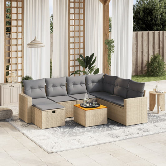 8-delige Loungeset met kussens poly rattan gemengd beige is nu te koop bij PeponiXL, paradijselijk wonen!