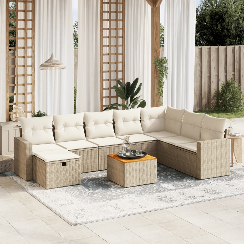 9-delige Loungeset met kussens poly rattan beige is nu te koop bij PeponiXL, paradijselijk wonen!