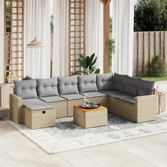 9-delige Loungeset met kussens poly rattan gemengd beige is nu te koop bij PeponiXL, paradijselijk wonen!