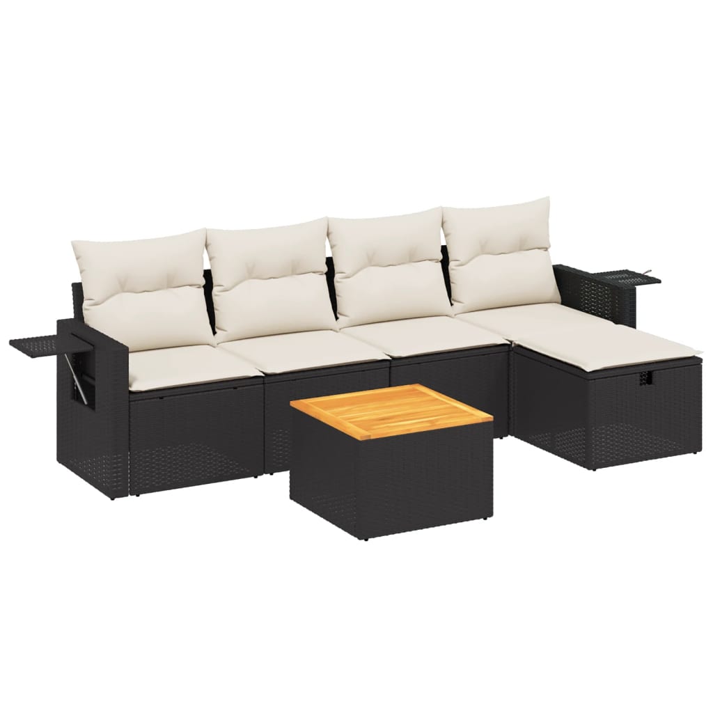 6-delige Loungeset met kussens poly rattan zwart is nu te koop bij PeponiXL, paradijselijk wonen!