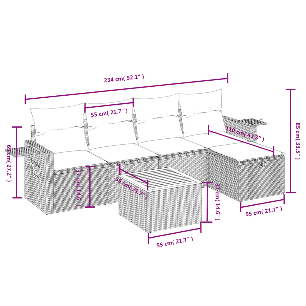 6-delige Loungeset met kussens poly rattan zwart is nu te koop bij PeponiXL, paradijselijk wonen!