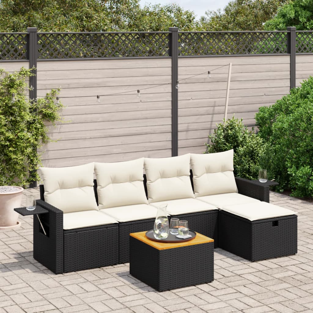 6-delige Loungeset met kussens poly rattan zwart is nu te koop bij PeponiXL, paradijselijk wonen!