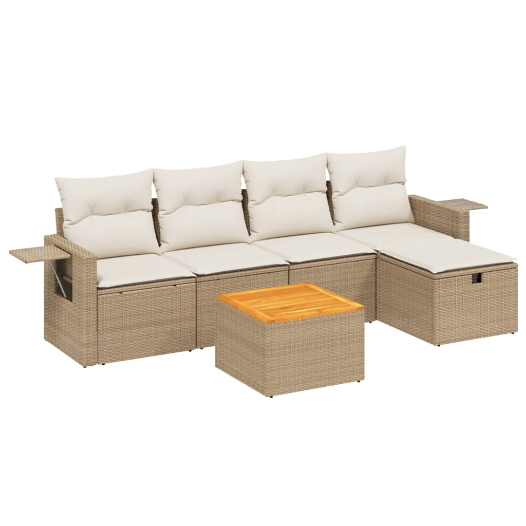 6-delige Loungeset met kussens poly rattan beige is nu te koop bij PeponiXL, paradijselijk wonen!