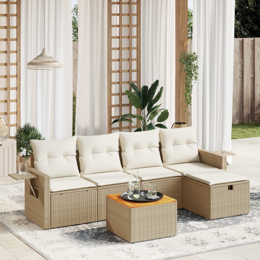 6-delige Loungeset met kussens poly rattan beige is nu te koop bij PeponiXL, paradijselijk wonen!