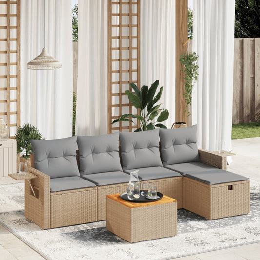 6-delige Loungeset met kussens poly rattan gemengd beige is nu te koop bij PeponiXL, paradijselijk wonen!