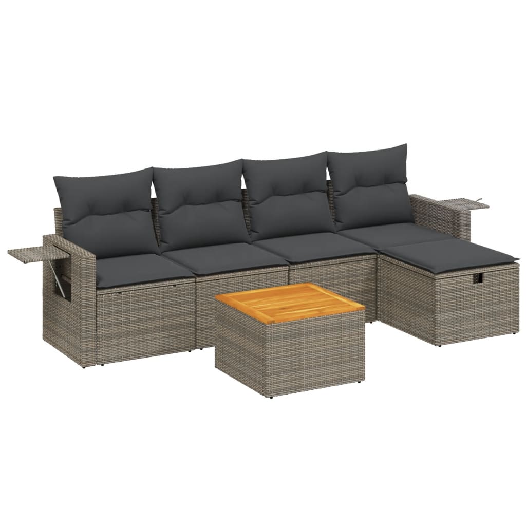 6-delige Loungeset met kussens poly rattan grijs is nu te koop bij PeponiXL, paradijselijk wonen!