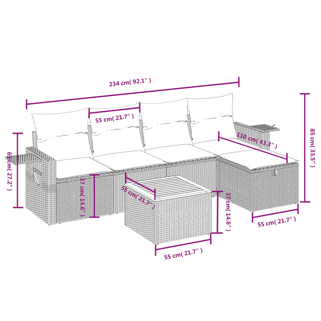 6-delige Loungeset met kussens poly rattan grijs is nu te koop bij PeponiXL, paradijselijk wonen!