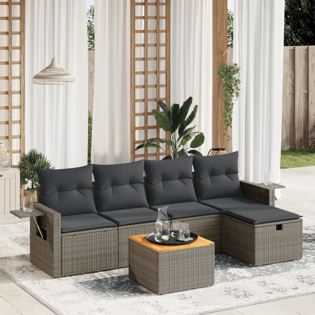6-delige Loungeset met kussens poly rattan grijs is nu te koop bij PeponiXL, paradijselijk wonen!