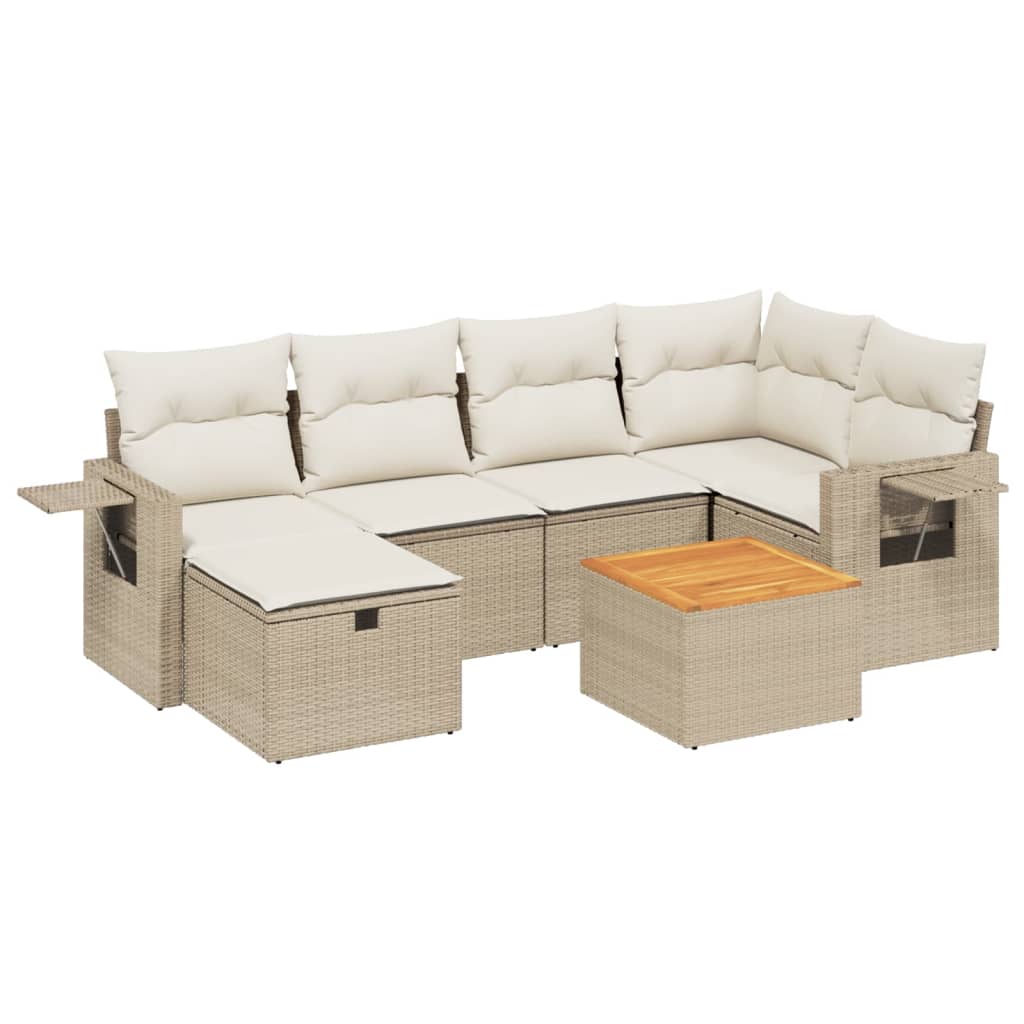 7-delige Loungeset met kussens poly rattan beige is nu te koop bij PeponiXL, paradijselijk wonen!