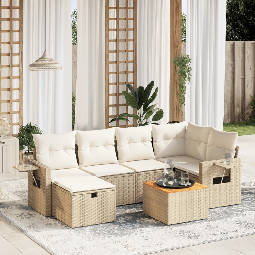 7-delige Loungeset met kussens poly rattan beige is nu te koop bij PeponiXL, paradijselijk wonen!