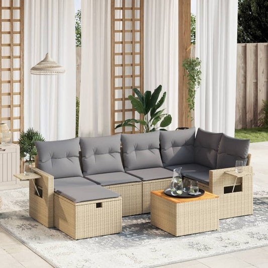 7-delige Loungeset met kussens poly rattan gemengd beige is nu te koop bij PeponiXL, paradijselijk wonen!