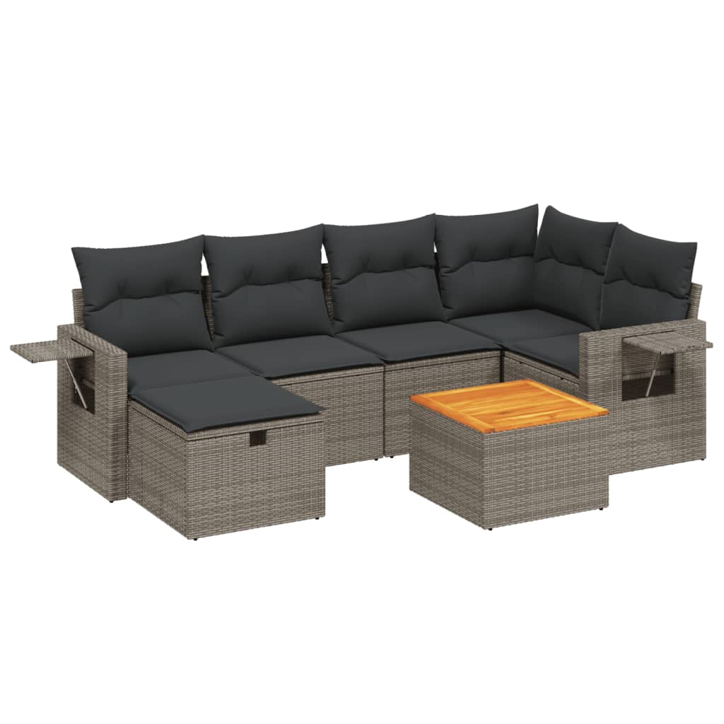 7-delige Loungeset met kussens poly rattan grijs is nu te koop bij PeponiXL, paradijselijk wonen!