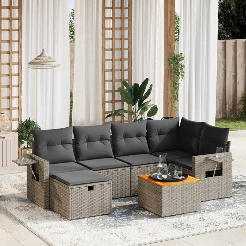 7-delige Loungeset met kussens poly rattan grijs is nu te koop bij PeponiXL, paradijselijk wonen!