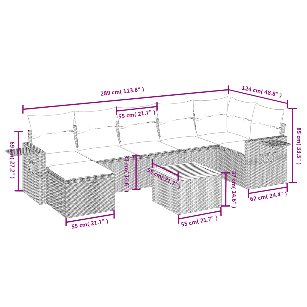 8-delige Loungeset met kussens poly rattan zwart is nu te koop bij PeponiXL, paradijselijk wonen!