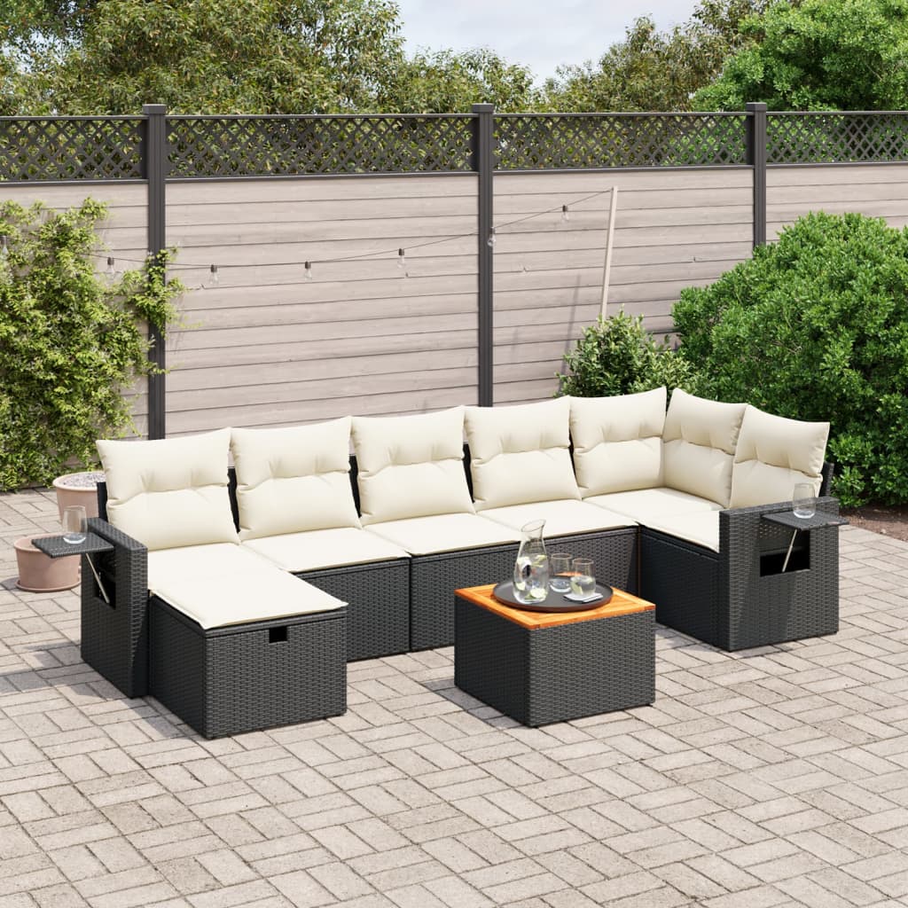 8-delige Loungeset met kussens poly rattan zwart is nu te koop bij PeponiXL, paradijselijk wonen!