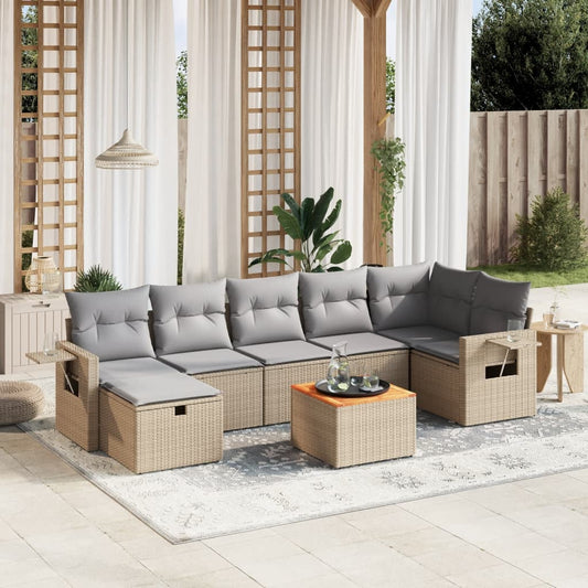 8-delige Loungeset met kussens poly rattan gemengd beige is nu te koop bij PeponiXL, paradijselijk wonen!