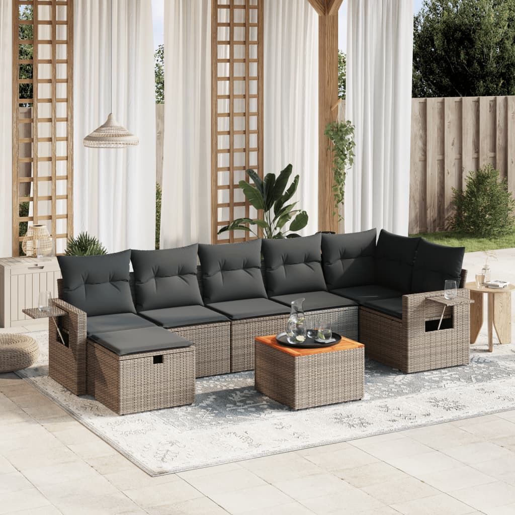 8-delige Loungeset met kussens poly rattan grijs is nu te koop bij PeponiXL, paradijselijk wonen!