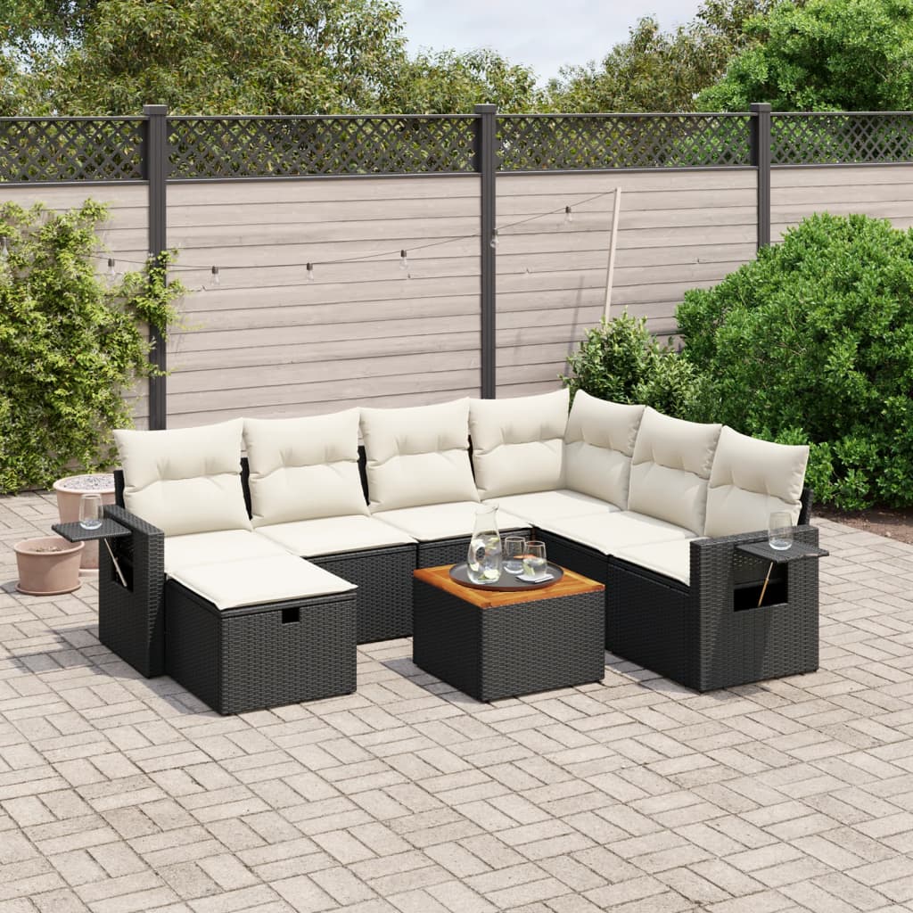 8-delige Loungeset met kussens poly rattan zwart is nu te koop bij PeponiXL, paradijselijk wonen!