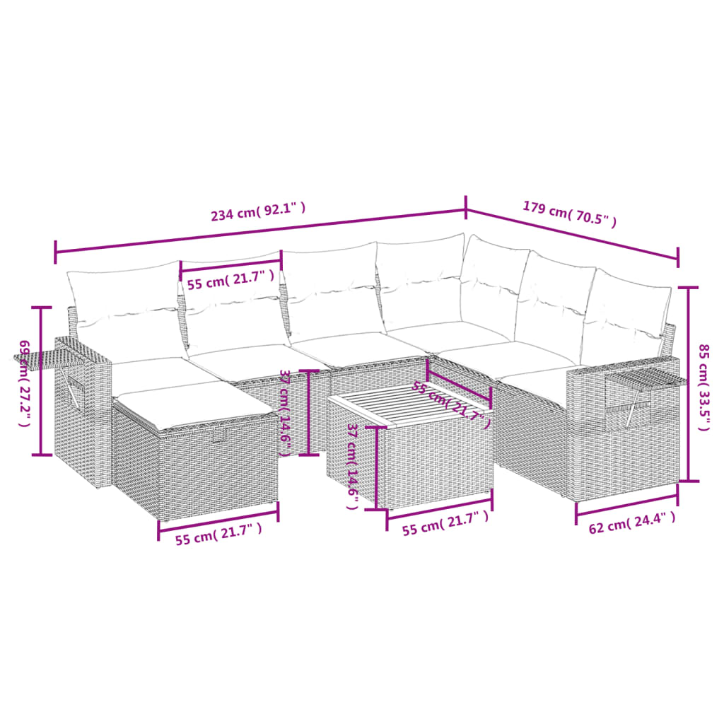 8-delige Loungeset met kussens poly rattan beige is nu te koop bij PeponiXL, paradijselijk wonen!