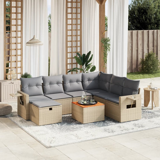 8-delige Loungeset met kussens poly rattan gemengd beige is nu te koop bij PeponiXL, paradijselijk wonen!
