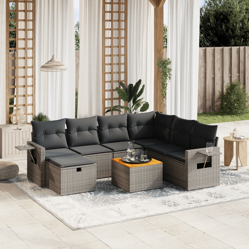 8-delige Loungeset met kussens poly rattan grijs is nu te koop bij PeponiXL, paradijselijk wonen!