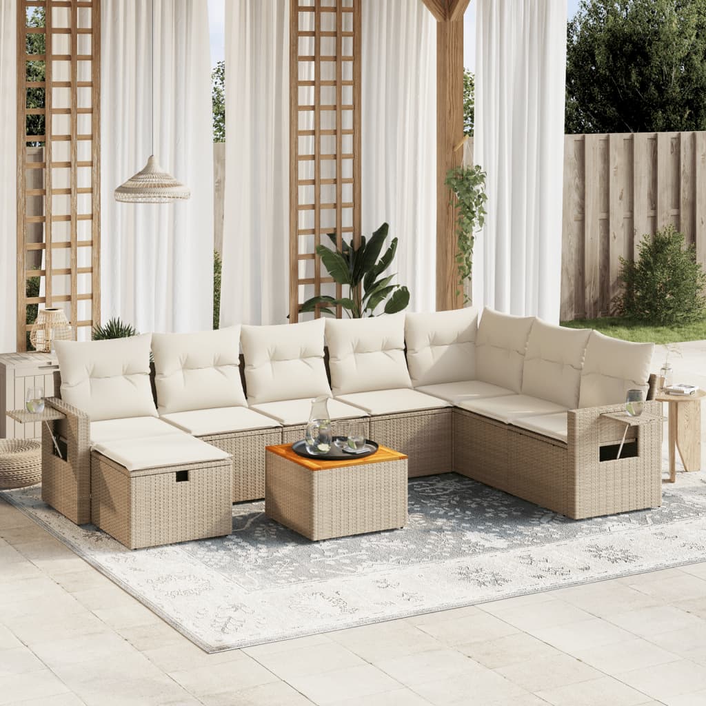 9-delige Loungeset met kussens poly rattan beige is nu te koop bij PeponiXL, paradijselijk wonen!