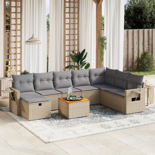 9-delige Loungeset met kussens poly rattan gemengd beige is nu te koop bij PeponiXL, paradijselijk wonen!