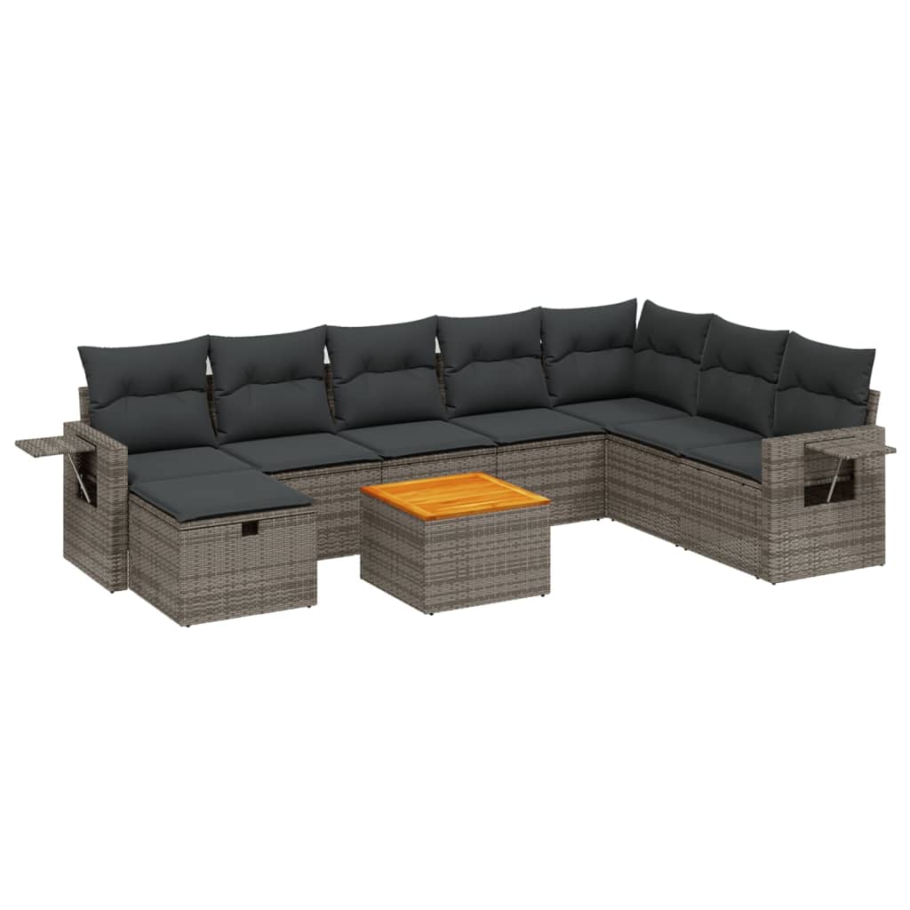 9-delige Loungeset met kussens poly rattan grijs is nu te koop bij PeponiXL, paradijselijk wonen!