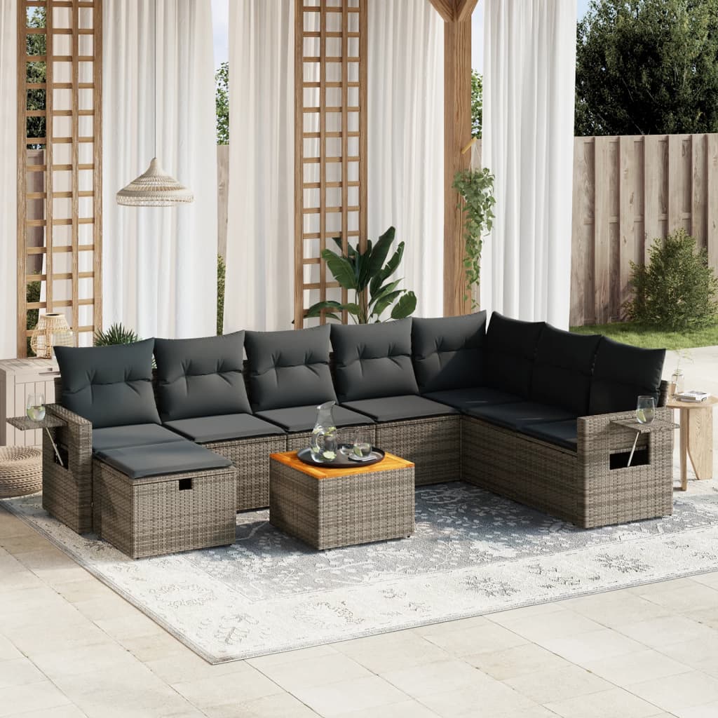 9-delige Loungeset met kussens poly rattan grijs is nu te koop bij PeponiXL, paradijselijk wonen!