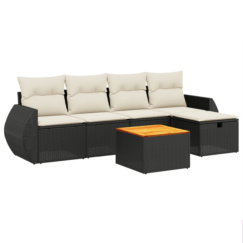 6-delige Loungeset met kussens poly rattan zwart is nu te koop bij PeponiXL, paradijselijk wonen!