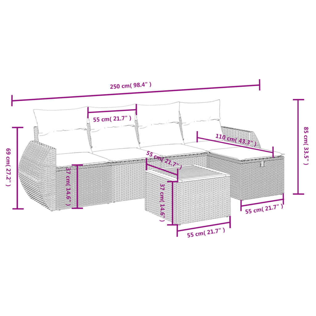 6-delige Loungeset met kussens poly rattan zwart is nu te koop bij PeponiXL, paradijselijk wonen!