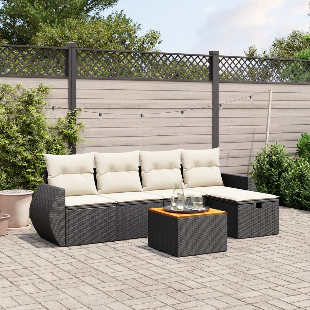 6-delige Loungeset met kussens poly rattan zwart is nu te koop bij PeponiXL, paradijselijk wonen!