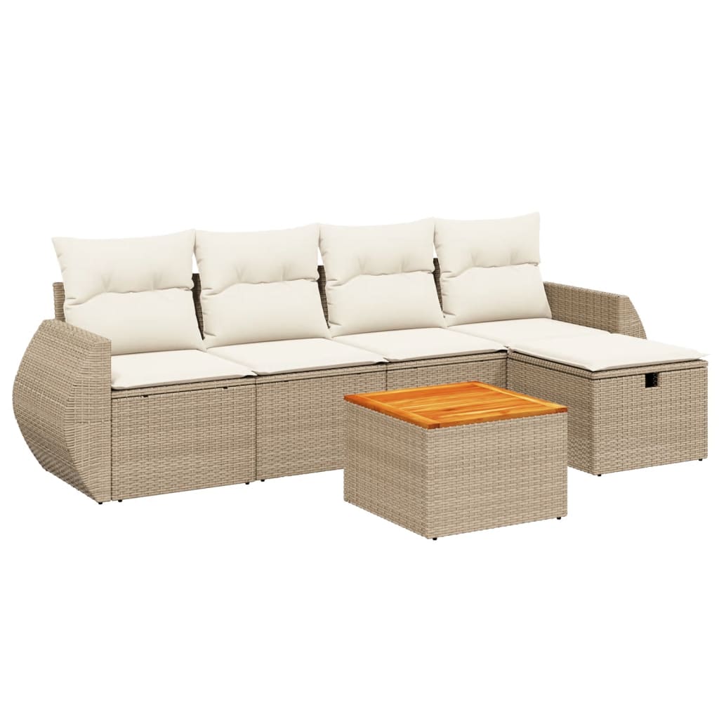 6-delige Loungeset met kussens poly rattan beige is nu te koop bij PeponiXL, paradijselijk wonen!