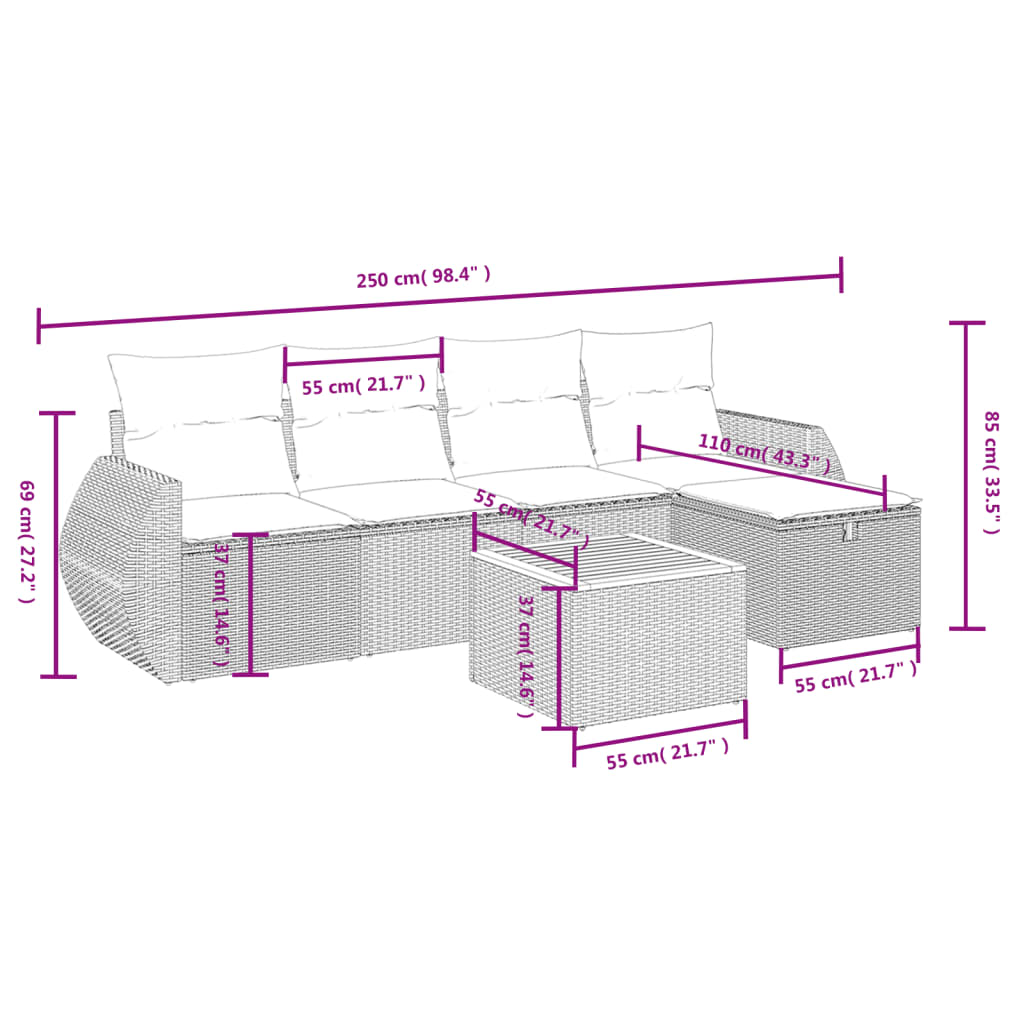 6-delige Loungeset met kussens poly rattan beige is nu te koop bij PeponiXL, paradijselijk wonen!