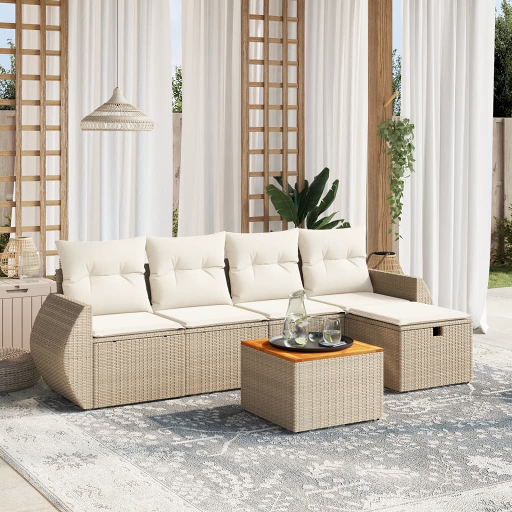6-delige Loungeset met kussens poly rattan beige is nu te koop bij PeponiXL, paradijselijk wonen!
