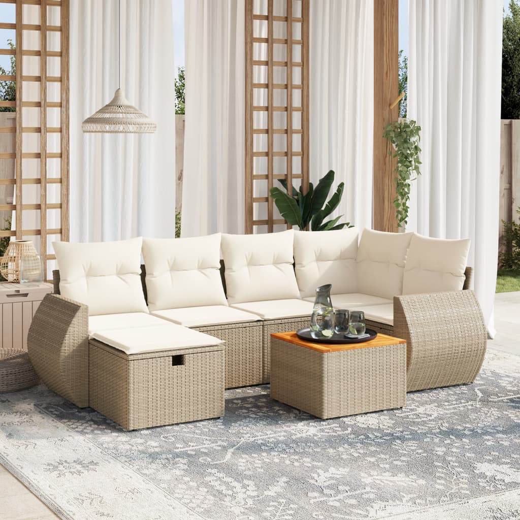7-delige Loungeset met kussens poly rattan beige is nu te koop bij PeponiXL, paradijselijk wonen!