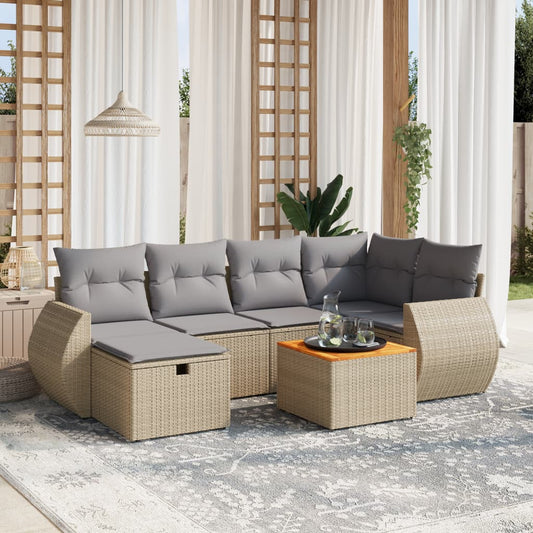 7-delige Loungeset met kussens poly rattan gemengd beige is nu te koop bij PeponiXL, paradijselijk wonen!