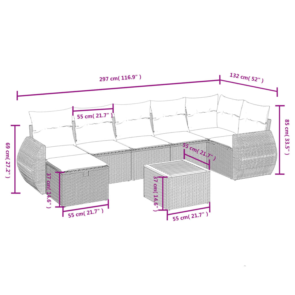8-delige Loungeset met kussens poly rattan zwart is nu te koop bij PeponiXL, paradijselijk wonen!