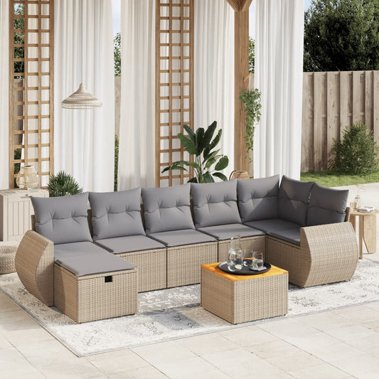 8-delige Loungeset met kussens poly rattan gemengd beige is nu te koop bij PeponiXL, paradijselijk wonen!