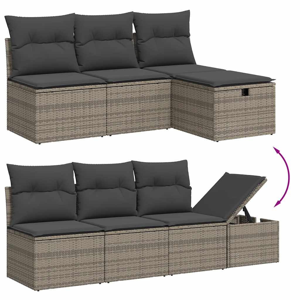 8-delige Loungeset met kussens poly rattan grijs