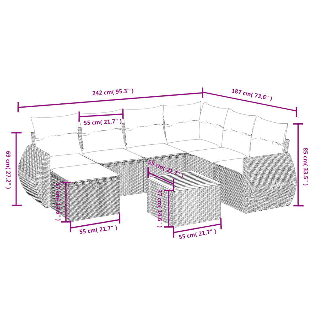 8-delige Loungeset met kussens poly rattan zwart is nu te koop bij PeponiXL, paradijselijk wonen!