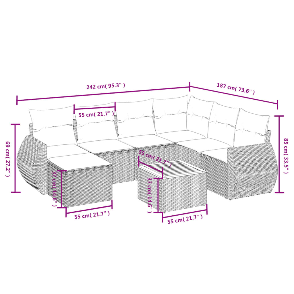 8-delige Loungeset met kussens poly rattan beige is nu te koop bij PeponiXL, paradijselijk wonen!